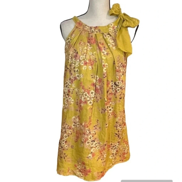 Bellambria Yellow Floral Linen Dress Sz-XS - Picture 1 of 9